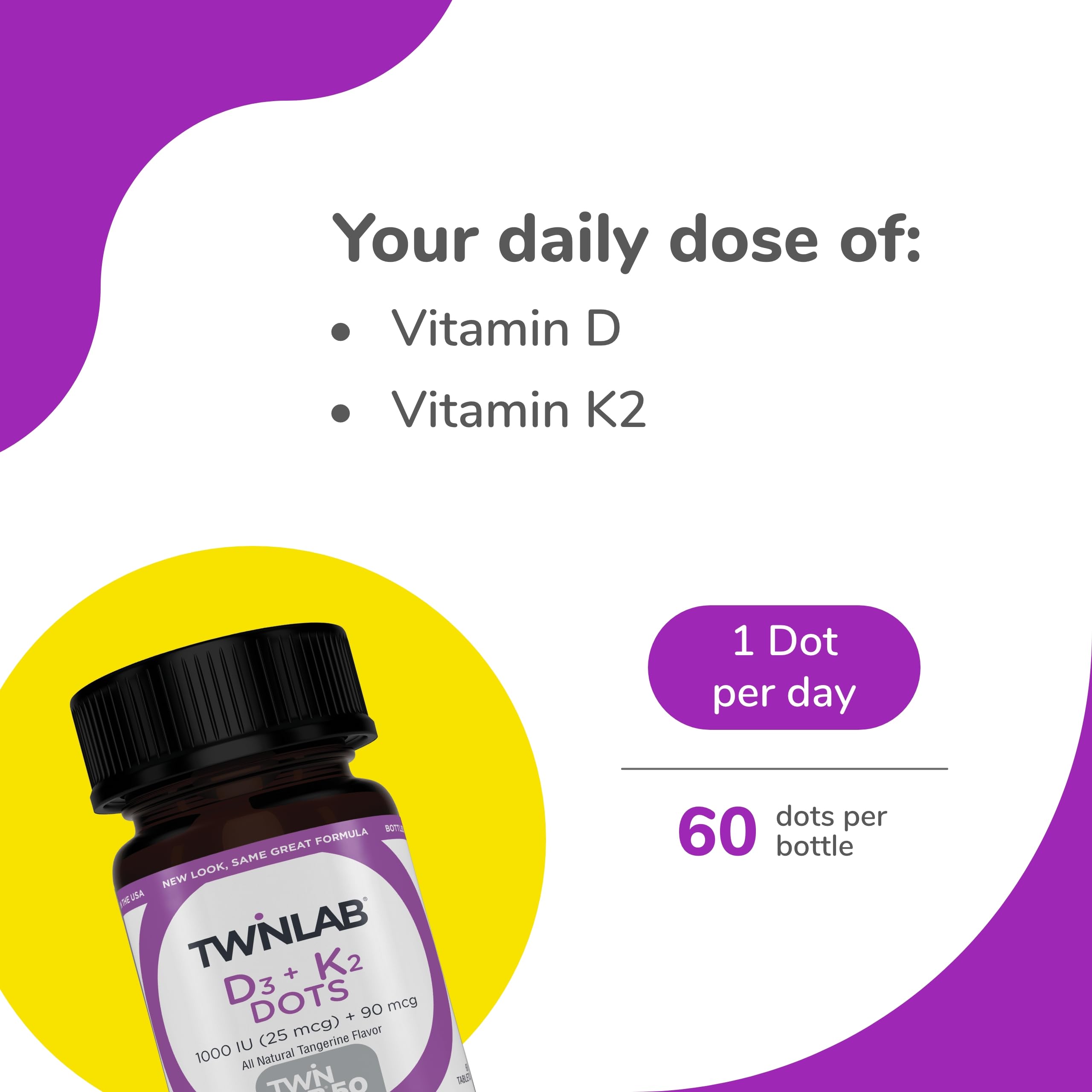 Twinlab D3 K2 Dots label close-up highlighting ingredients and calcium absorption.