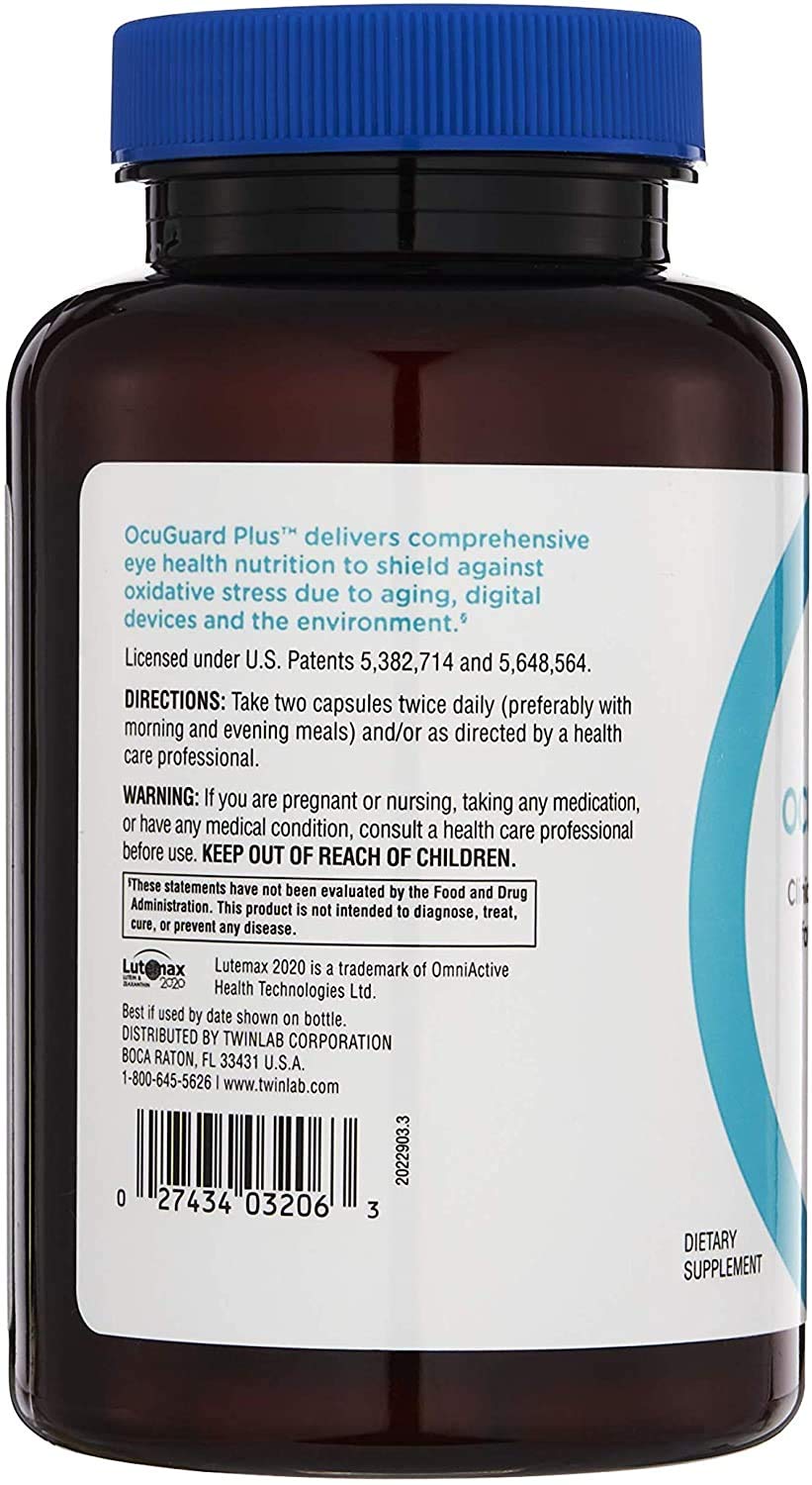Twinlab Ocuguard Plus capsules closeup ready for daily routine
