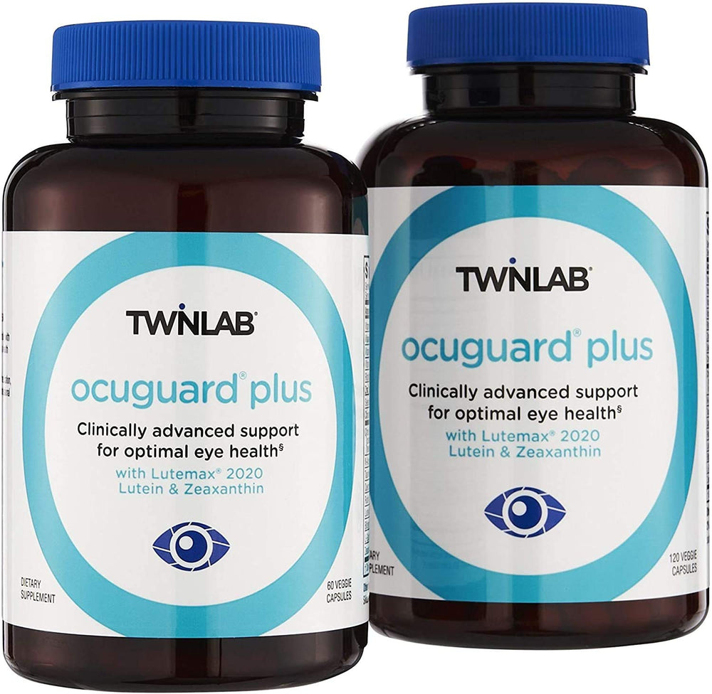 Twinlab Ocuguard Plus on a desk with morning routine setup