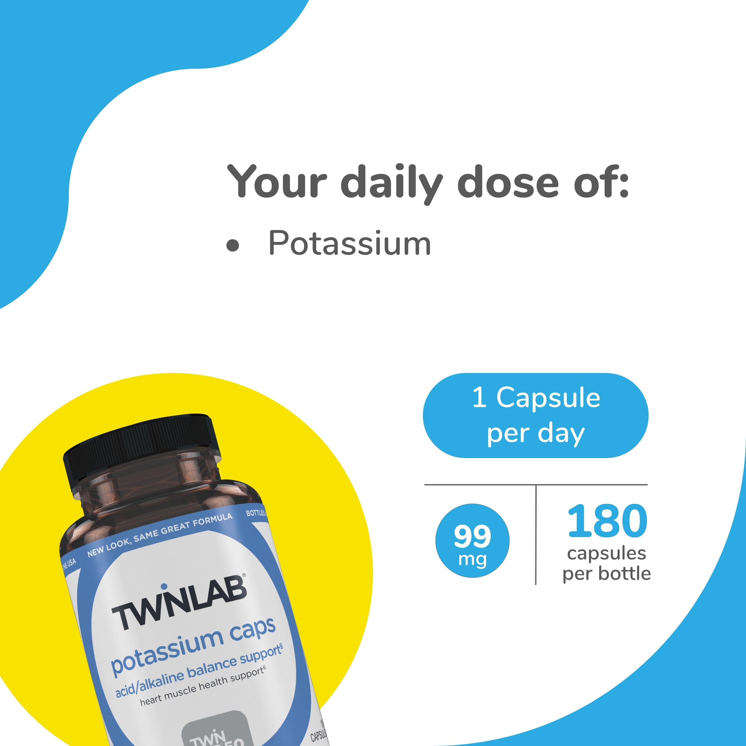 Twinlab Potassium Caps capsules on a white surface highlighting convenient daily electrolyte support.