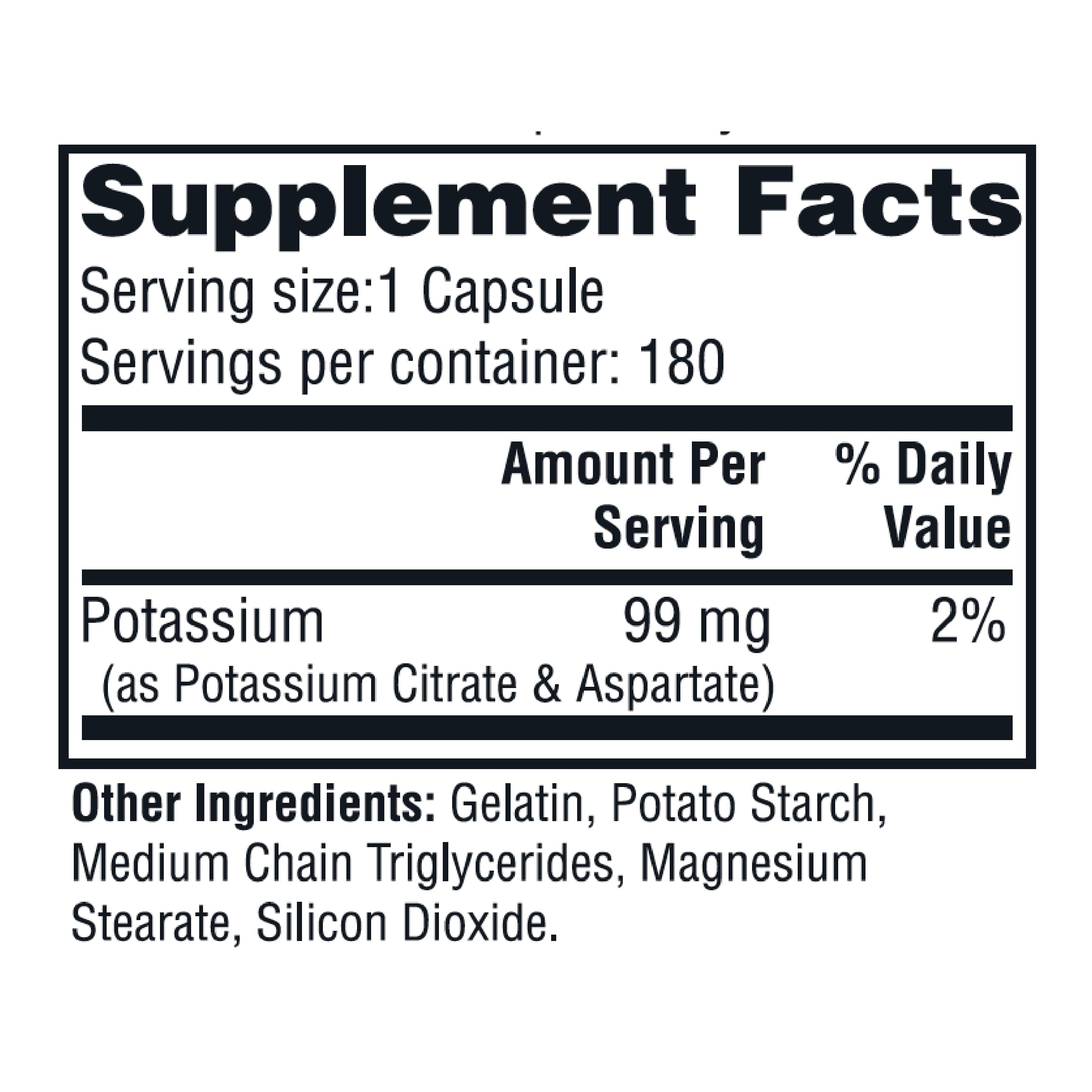 Twinlab Potassium Caps label close-up showing potassium content for daily electrolyte balance.