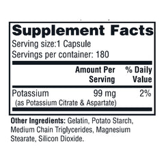 Twinlab Potassium Caps label close-up showing potassium content for daily electrolyte balance.