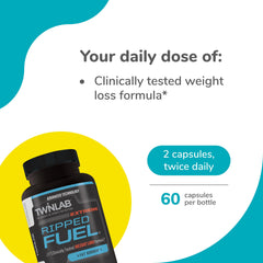 Twinlab Ripped Fuel Extreme label highlighting key ingredients like green tea extract.