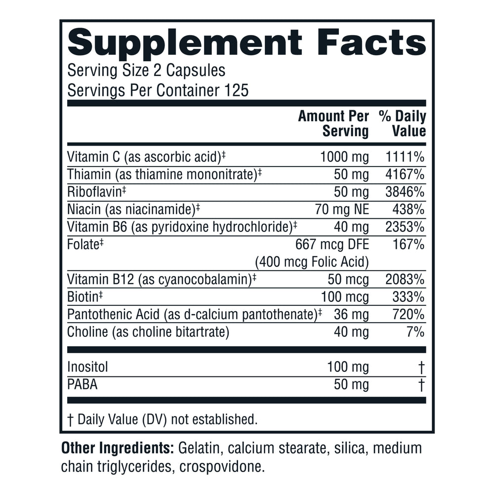 Twinlab Stress B-Complex bottle with label highlighting B vitamins and capsule count.