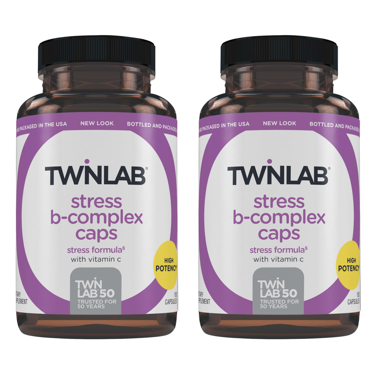 Twinlab Stress B-Complex capsules in a 2-pack for daily energy support