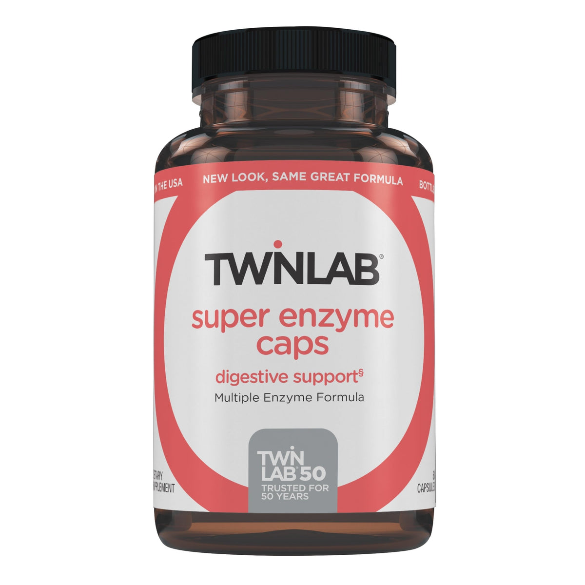 Twinlab Super Enzyme Caps bottle shown for digestive support and everyday comfort.