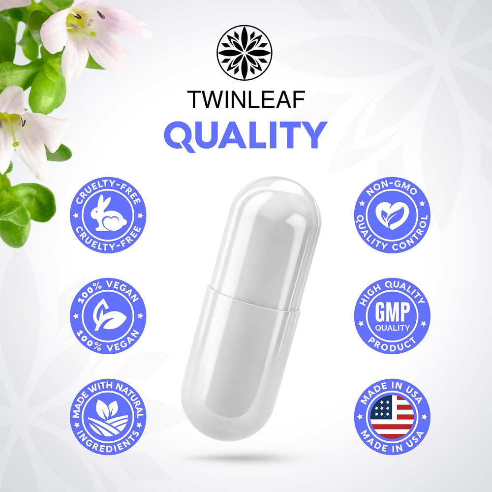 Twinleaf botanical blend image with Gotu Kola, Bacopa, Passionflower.