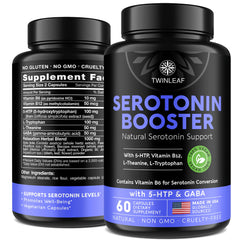 Twinleaf serotonin booster bottle promoting daily balance.