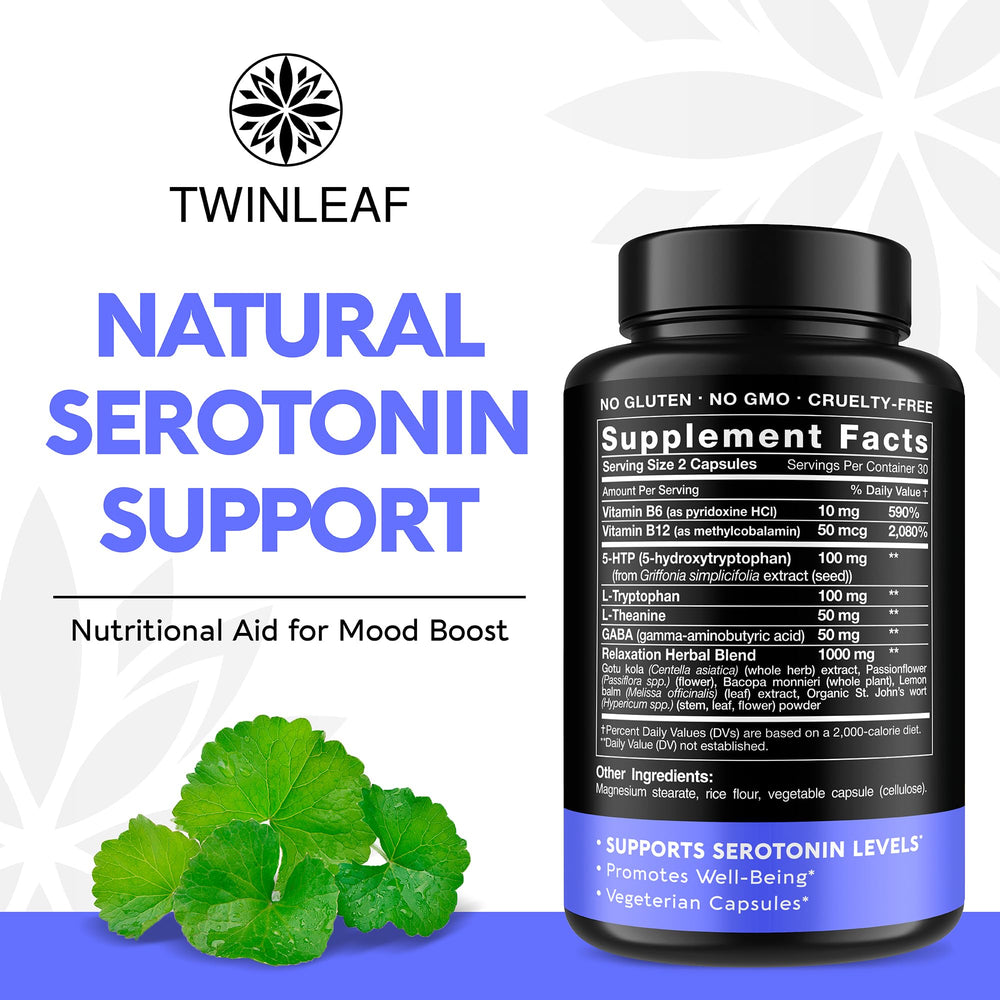 Twinleaf serotonin booster capsules for easy daily use.