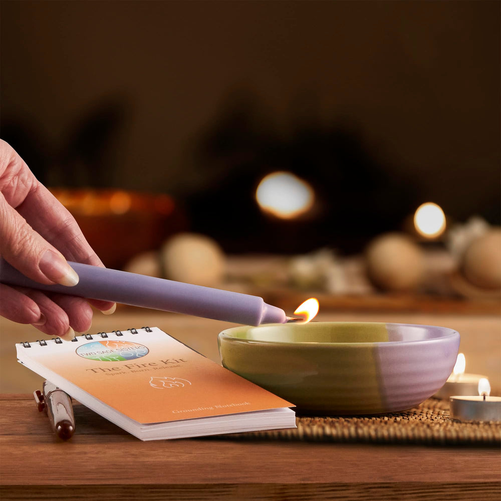 Two Sage Sisters Fire Kit affirmations in the notebook for positive reframing
