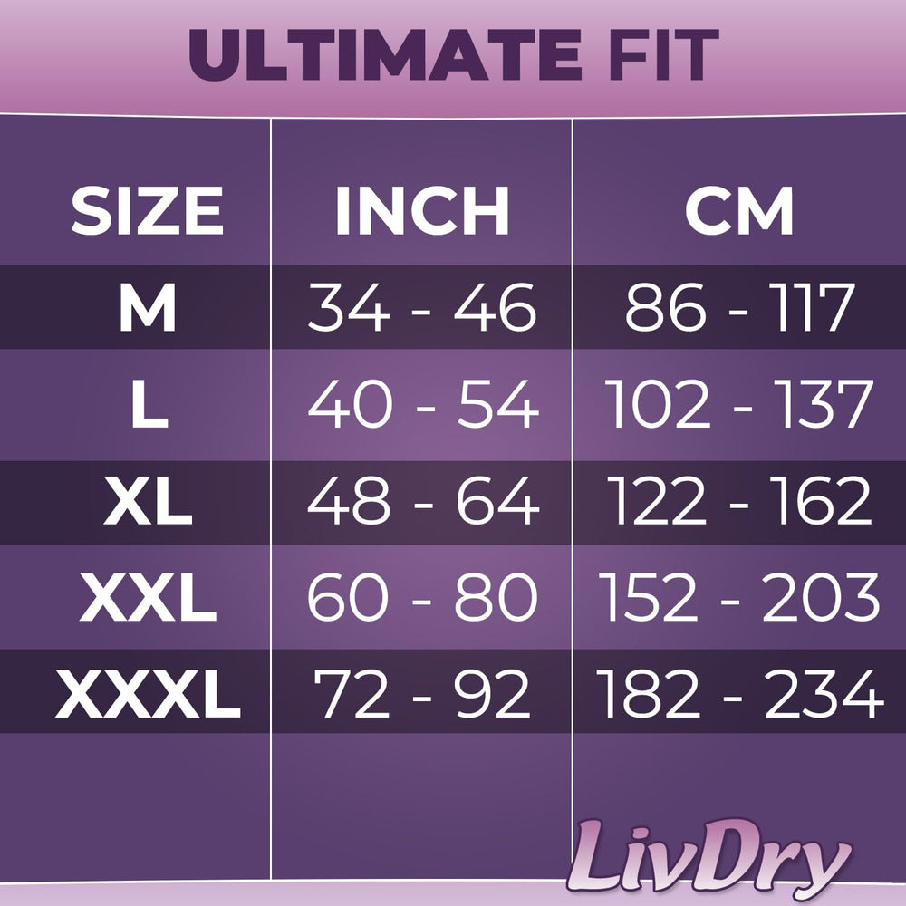 Elastic leakage cuff and stretch panels offer a secure, customizable fit