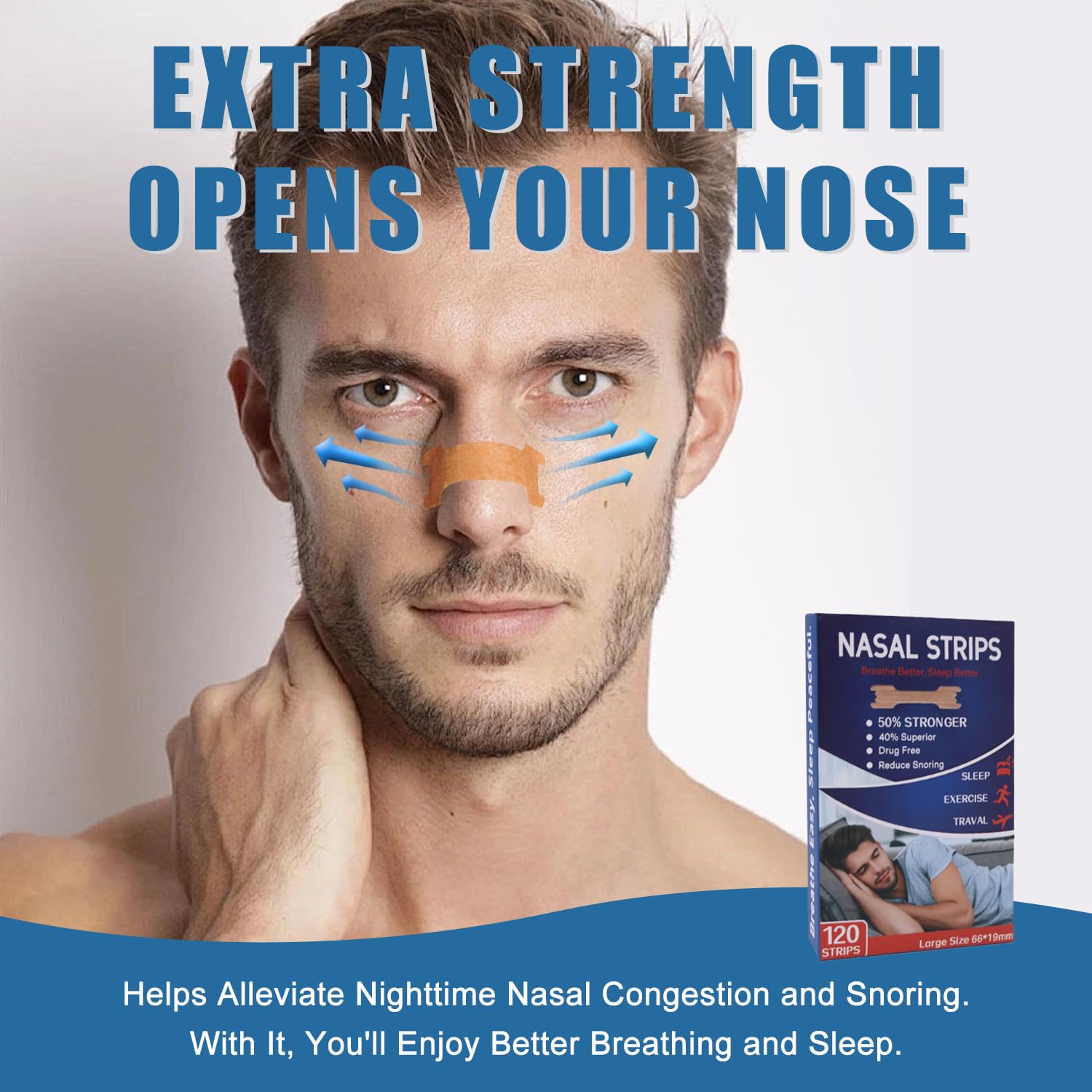 Tyelason nasal strips close-up showing strong adhesive for secure wear
