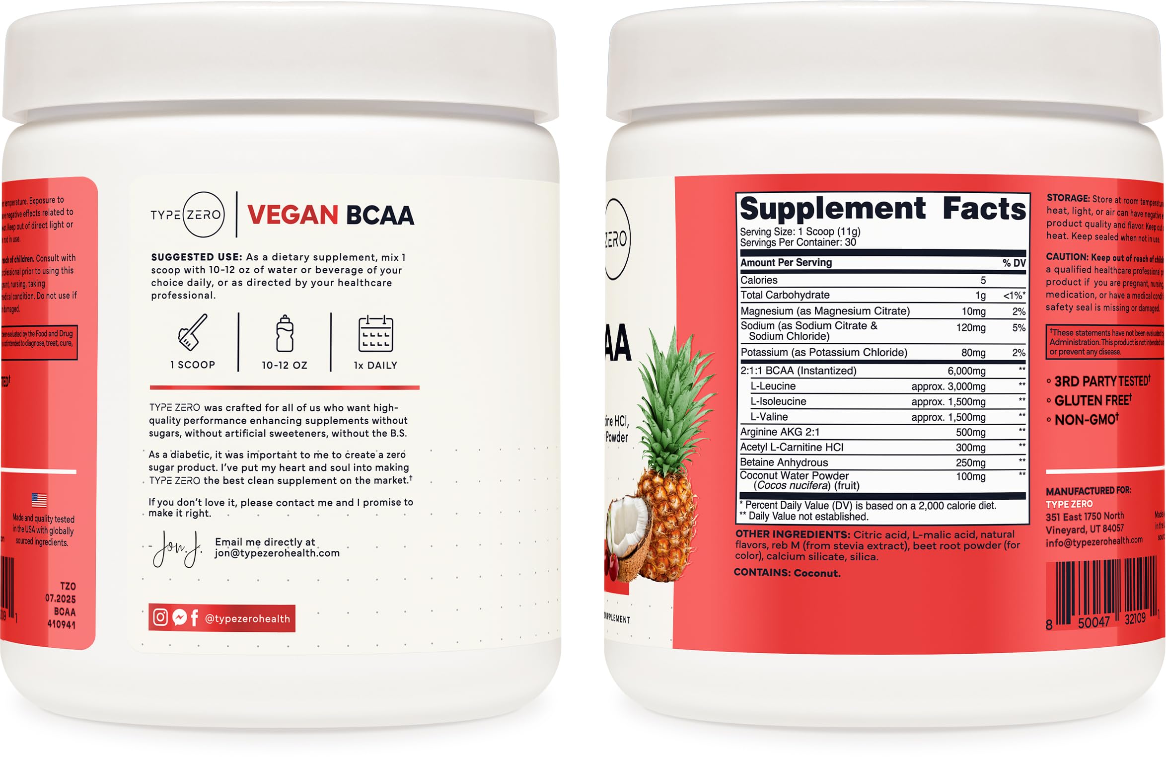 Type Zero BCAA Tropical Fruit Punch ingredients list