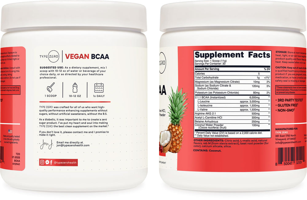 Type Zero BCAA Tropical Fruit Punch ingredients list