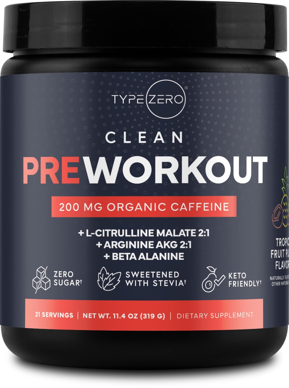 Type Zero Clean Pre Workout fruit punch bottle ready for a clean energy boost