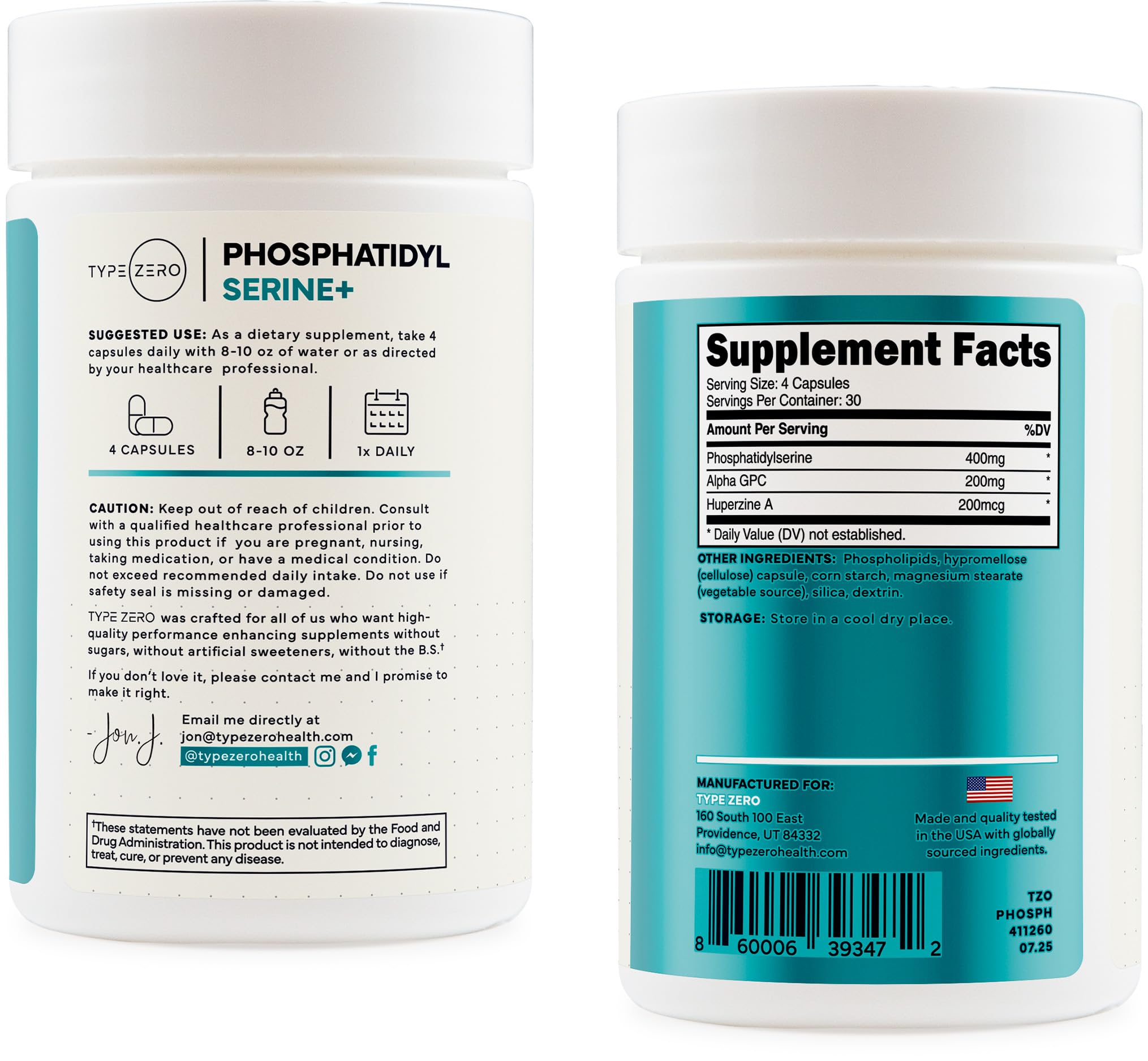 Type Zero phosphatidylserine 3X Strength bottle pour: easy dosing.