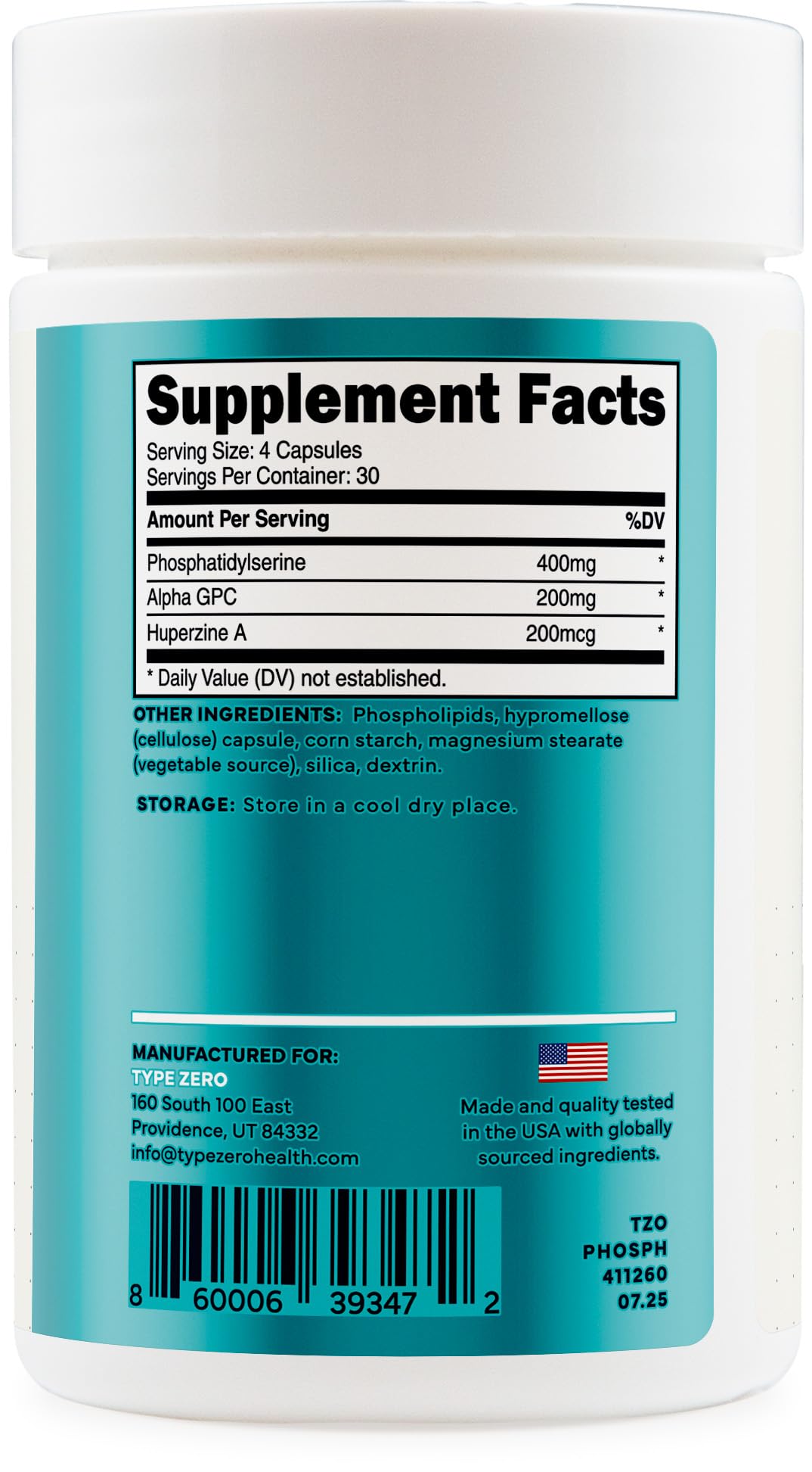 Type Zero phosphatidylserine 3X Strength with Huperzine A: memory focus.