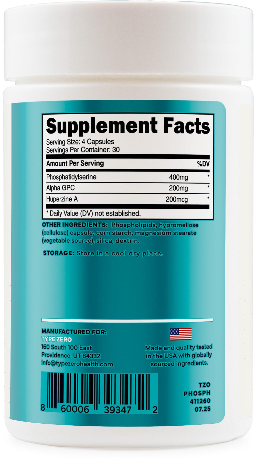 Type Zero phosphatidylserine 3X Strength with Huperzine A: memory focus.