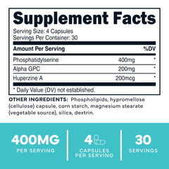 Type Zero phosphatidylserine 3X Strength label closeup: clear ingredients.