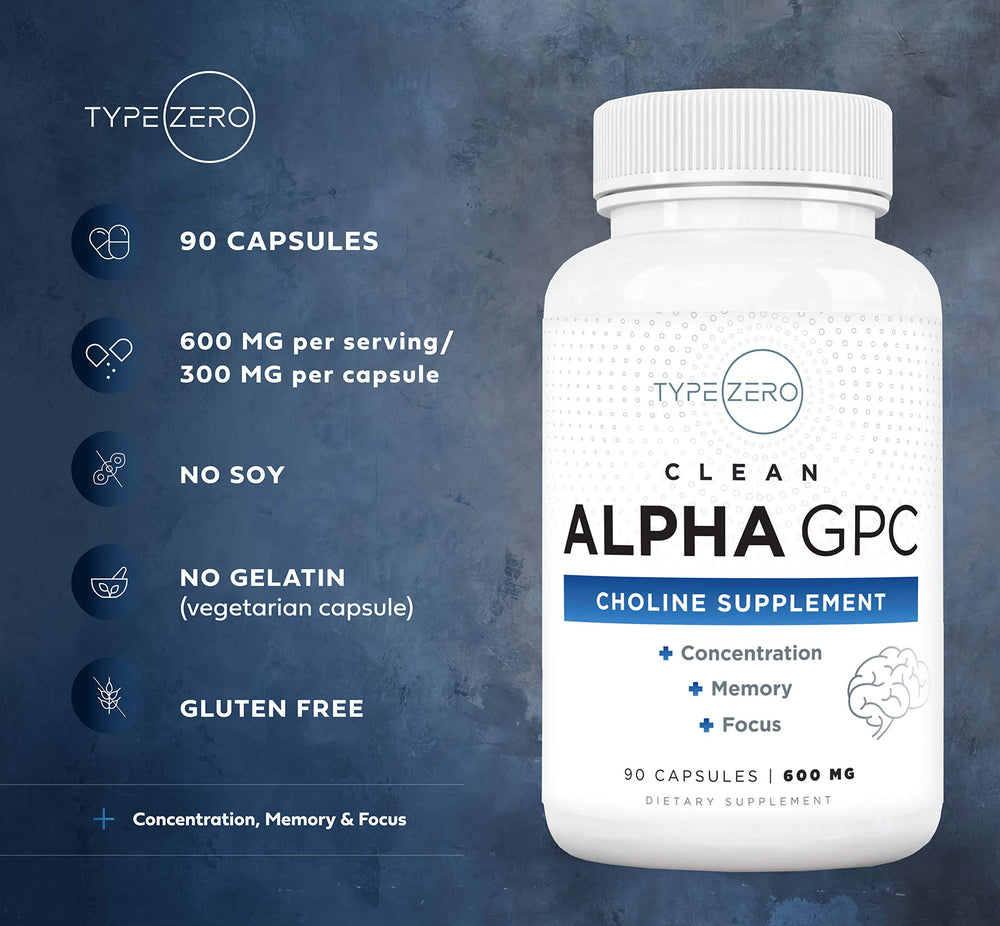 Type Zero Alpha GPC vegetarian symbol on bottle signaling vegetarian-friendly formula