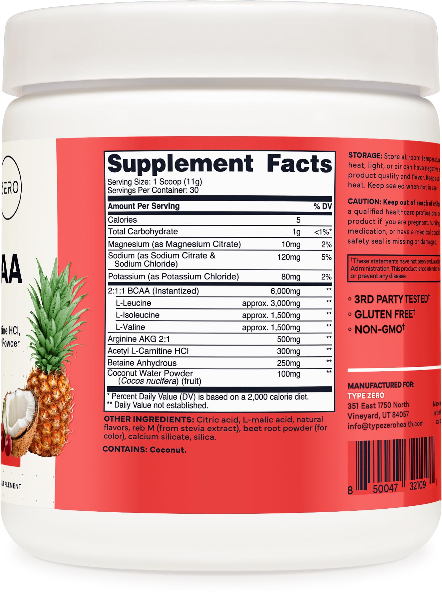 Type Zero Ultra Clean BCAA Tropical Fruit Punch powder jar