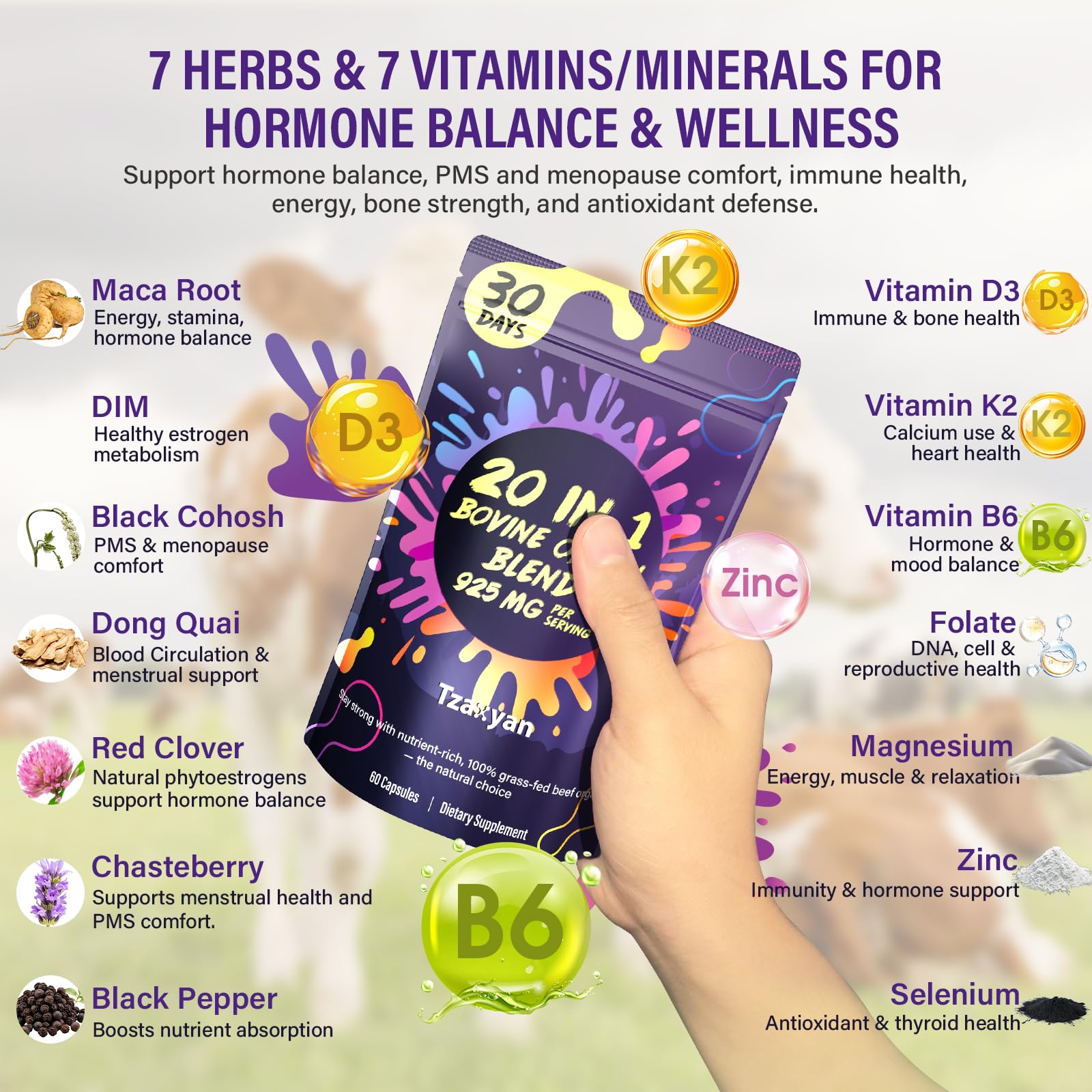 tzaxyan black cohosh and dong quai capsules support hormone balance and menopause comfort.