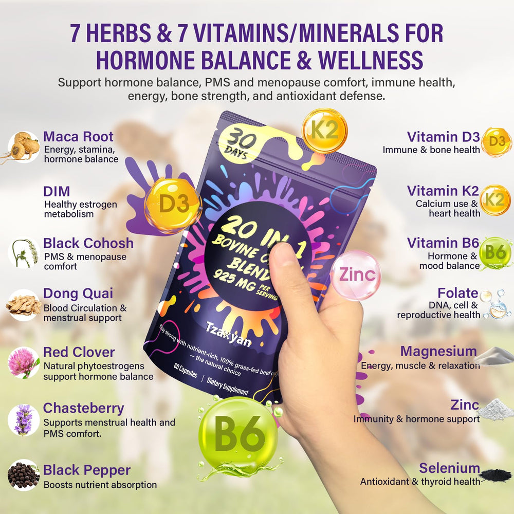 tzaxyan black cohosh and dong quai capsules support hormone balance and menopause comfort.
