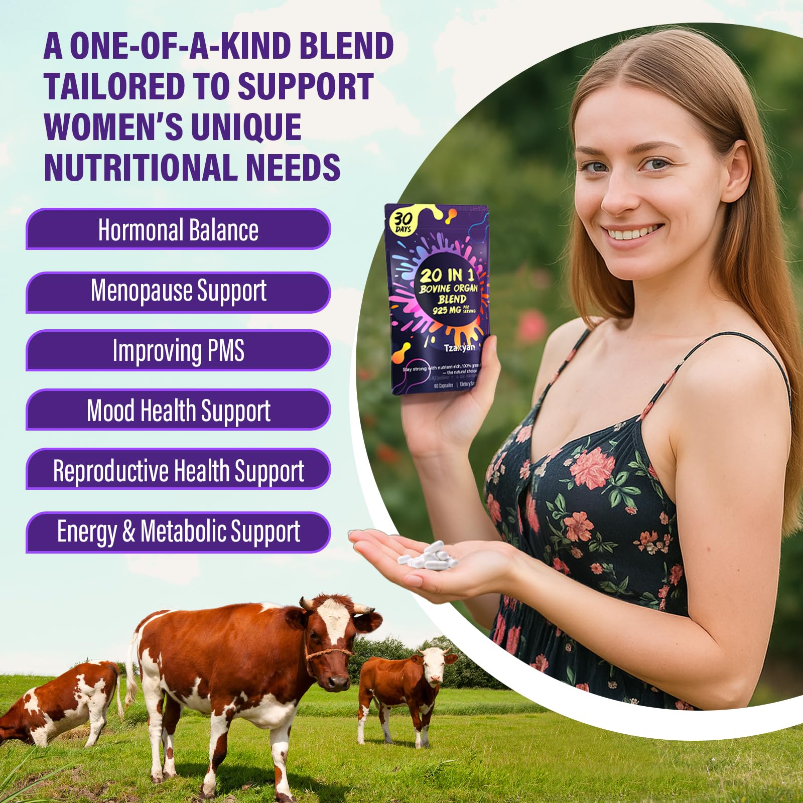 tzaxyan 20-in-1 beef organ ovary capsules support vitality and reproductive health naturally.