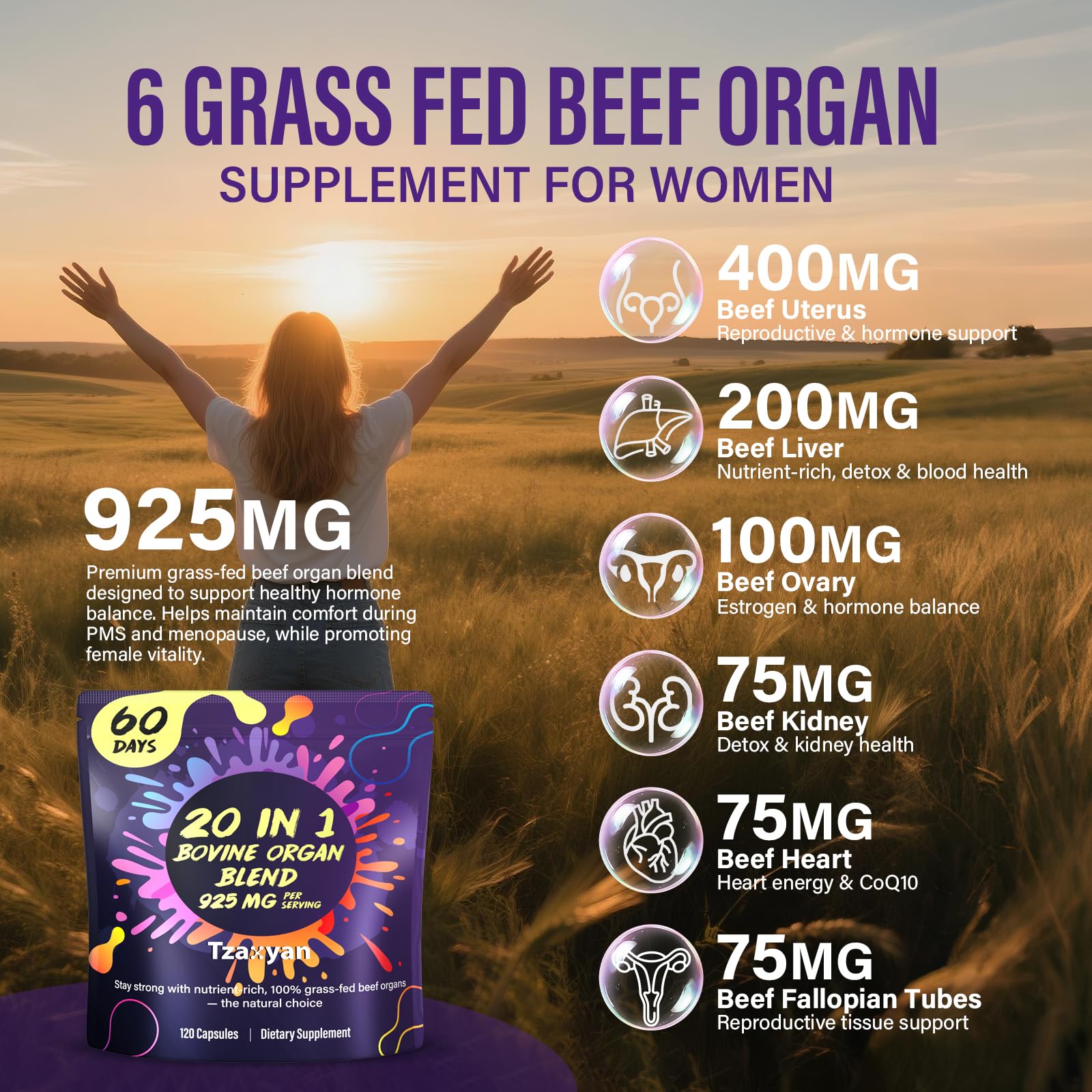 tzaxyan herbal complex with maca and DIM bottle emphasizes hormonal balance