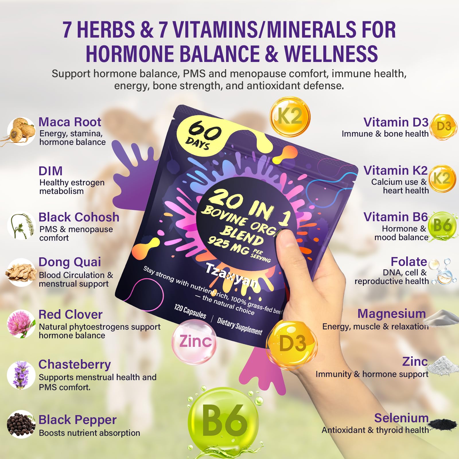 tzaxyan women wellness packaging shows 60-day supply and ingredients