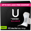 U by Kotex Balance Ultra Thin Pads with Wings - Heavy Absorbency, 46 Count