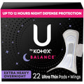U by Kotex Balance Overnight Pads with Wings – Ultra Thin, Extra Heavy Absorbency, 22 Count
