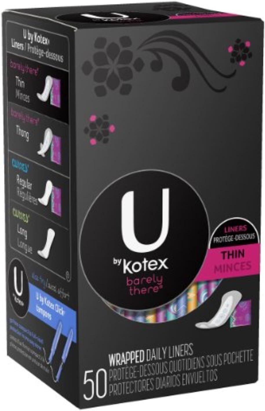 U by Kotex Barely There Thin Liners product closeup showing ultra-thin design for daily comfort.