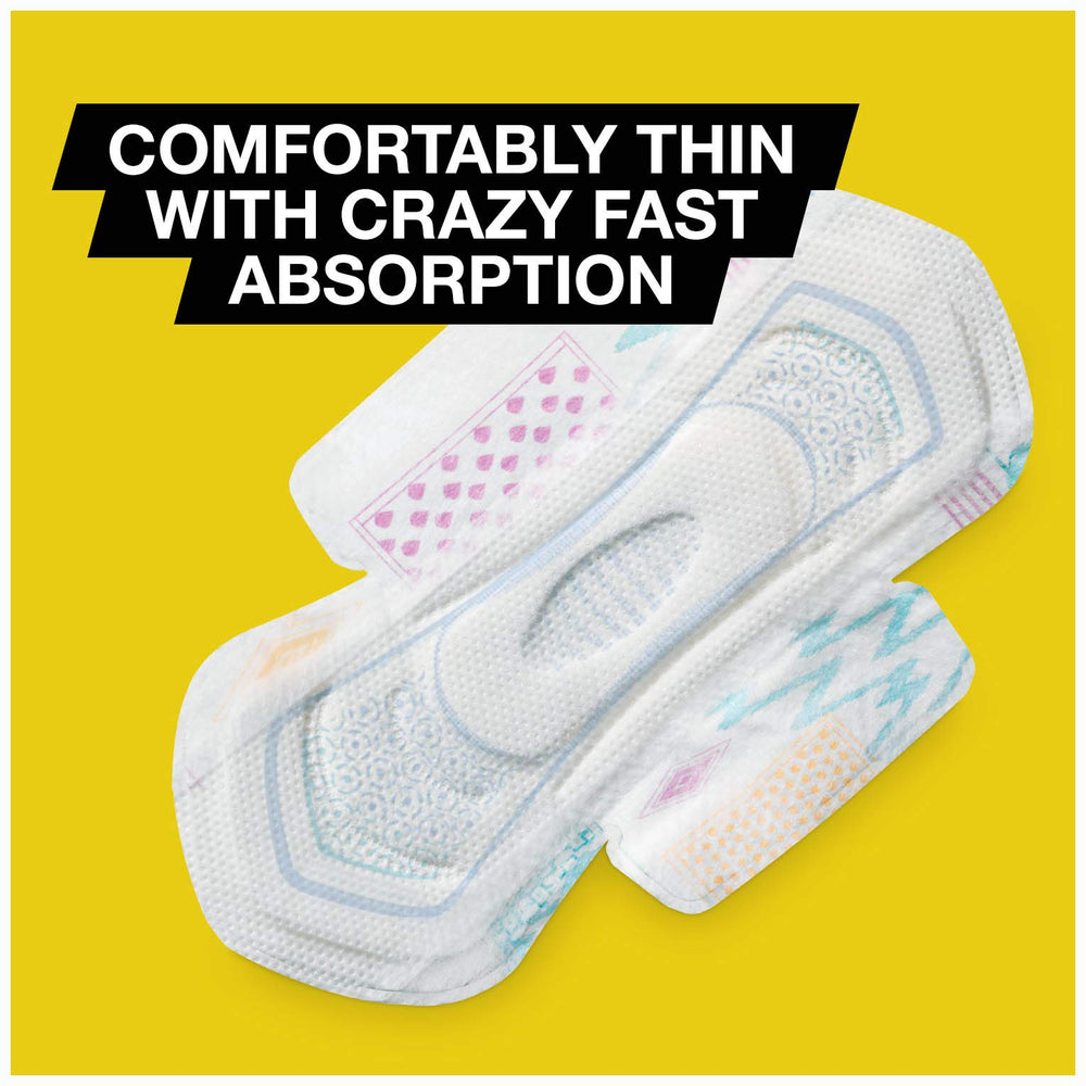 U by Kotex CleanWear Ultra Thin Pads with Wings four colorful designs wraps.