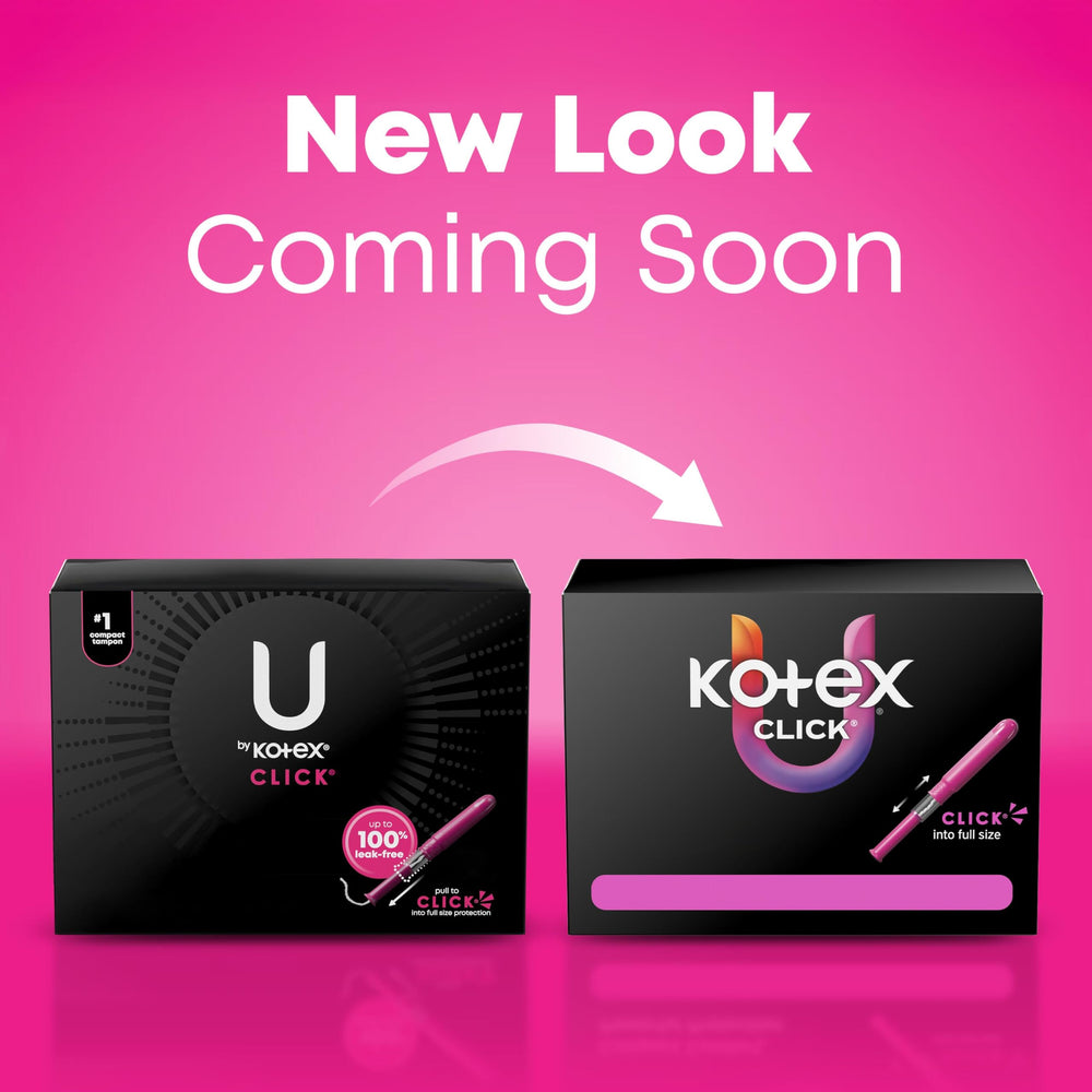 U by Kotex Click tampón compacto super, mayor absorbencia para días activos.