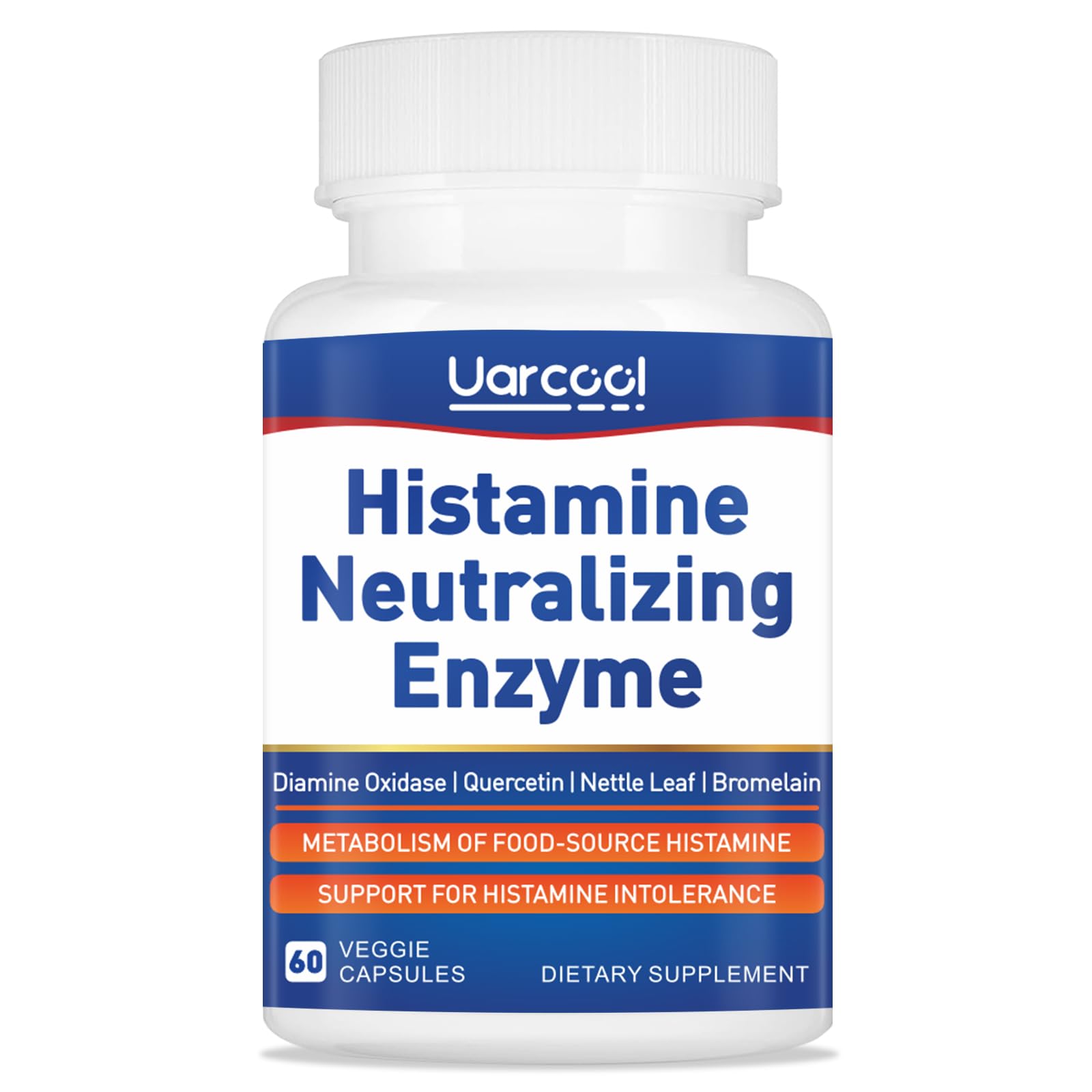 Uarcool DAO enzyme supplement bottle front for daily digestive support.