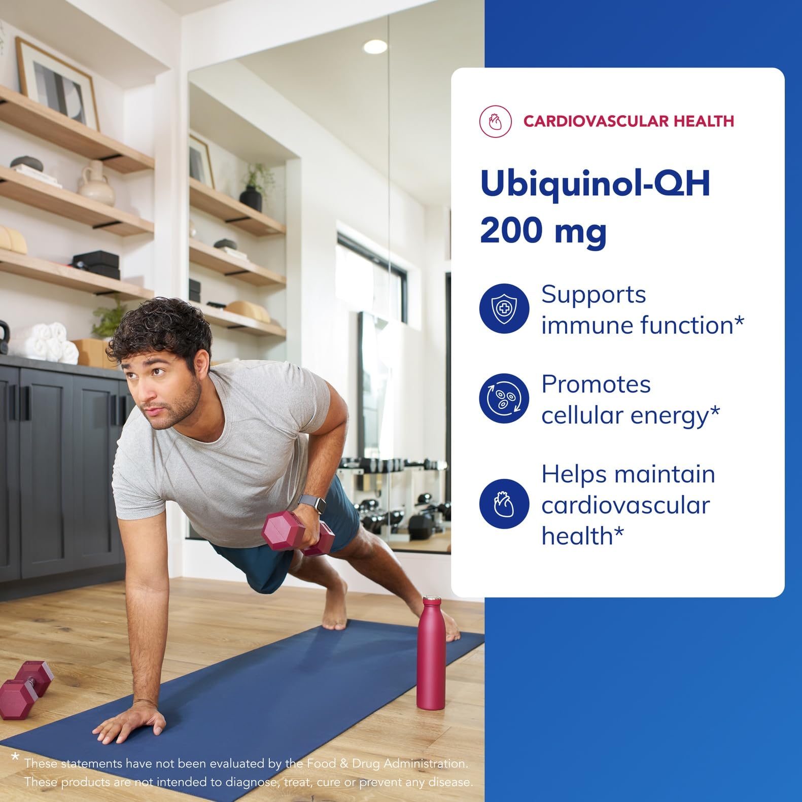 Ubiquinol-QH 200 mg label close-up shows active form.