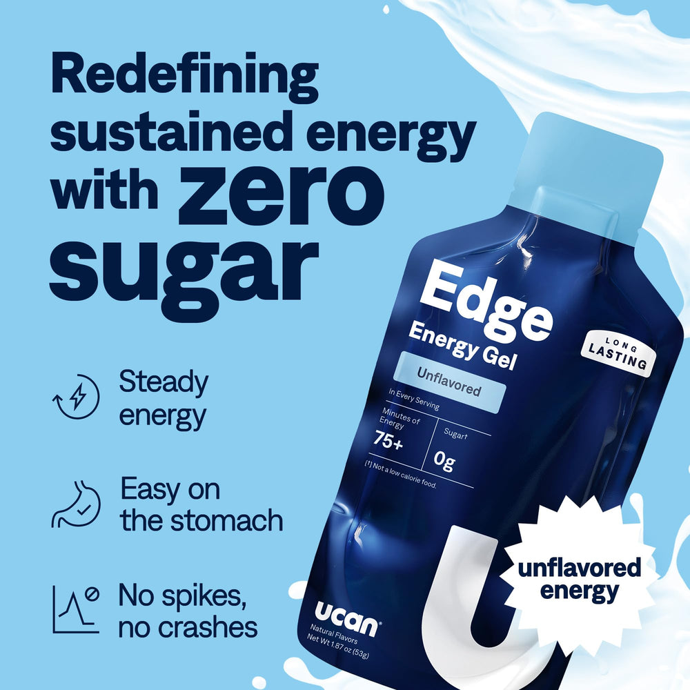 UCAN Edge energy gel packets in hand for on-the-go fueling