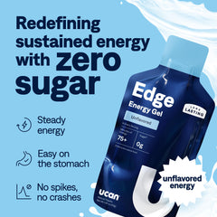 UCAN Edge energy gel packets in hand for on-the-go fueling