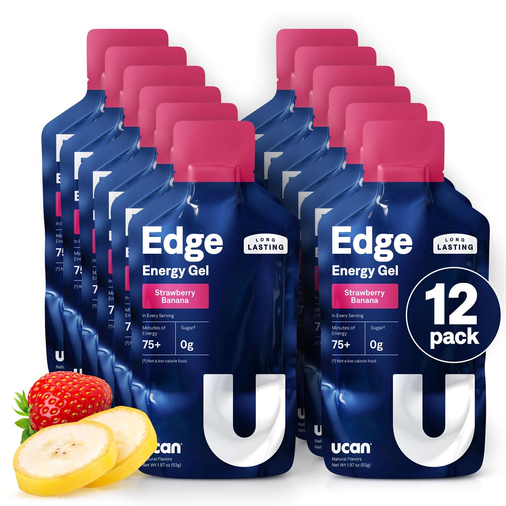 UCAN Edge energy gel shot packaging shown for convenient fueling during workouts.