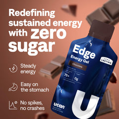 UCAN Edge chocolate gel shot open packet for quick on-the-go energy