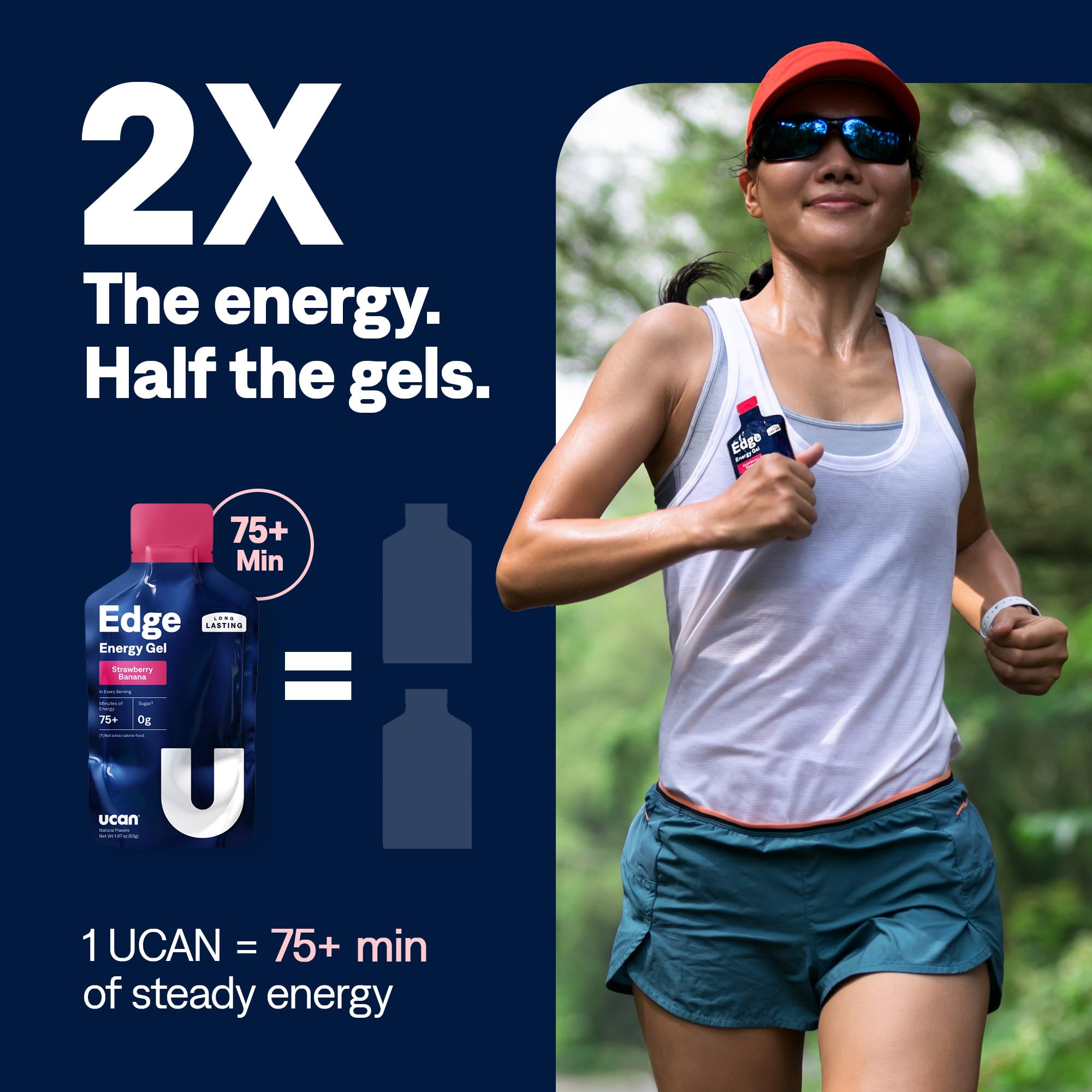 UCAN Edge strawberry banana flavor gel during activity for a refreshing taste.
