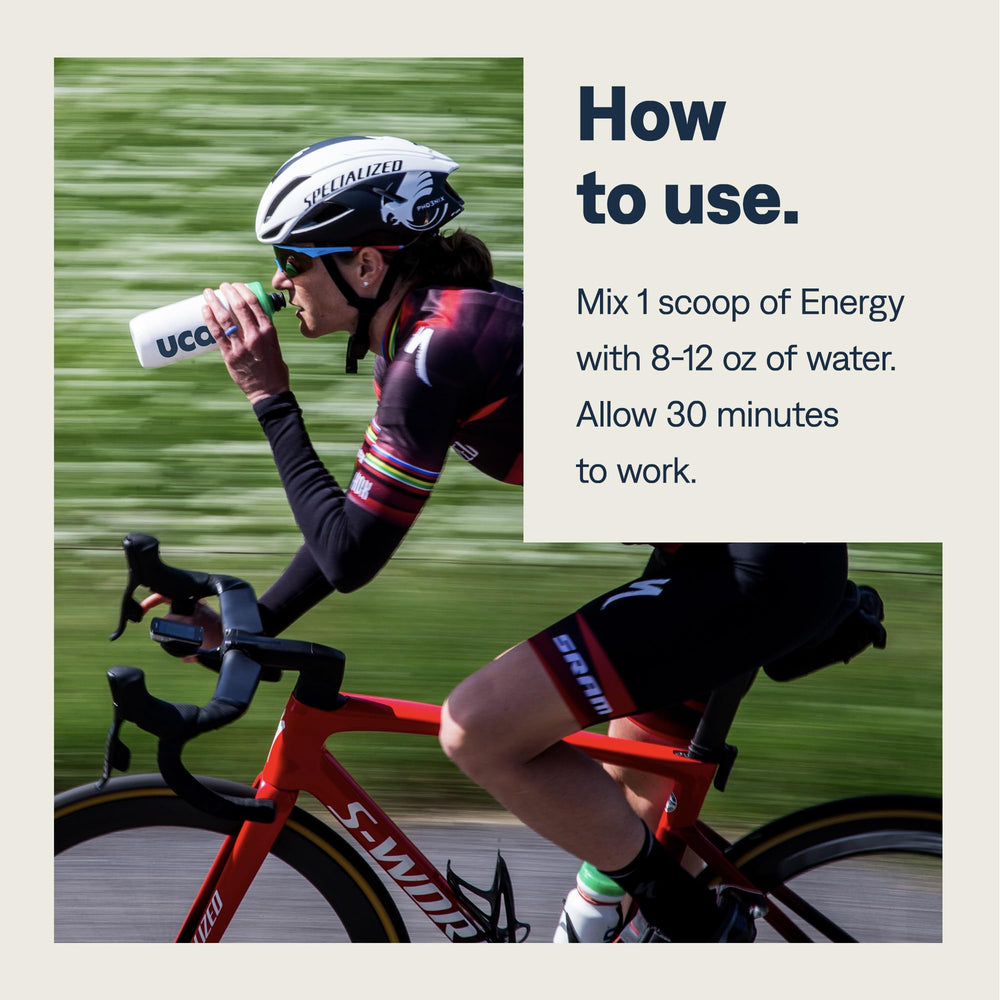 UCAN Energy Powder Cran-Raz post-workout stir for recovery sip