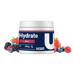 UCAN Hydrate berry bottle showing sugar-free hydration for workouts