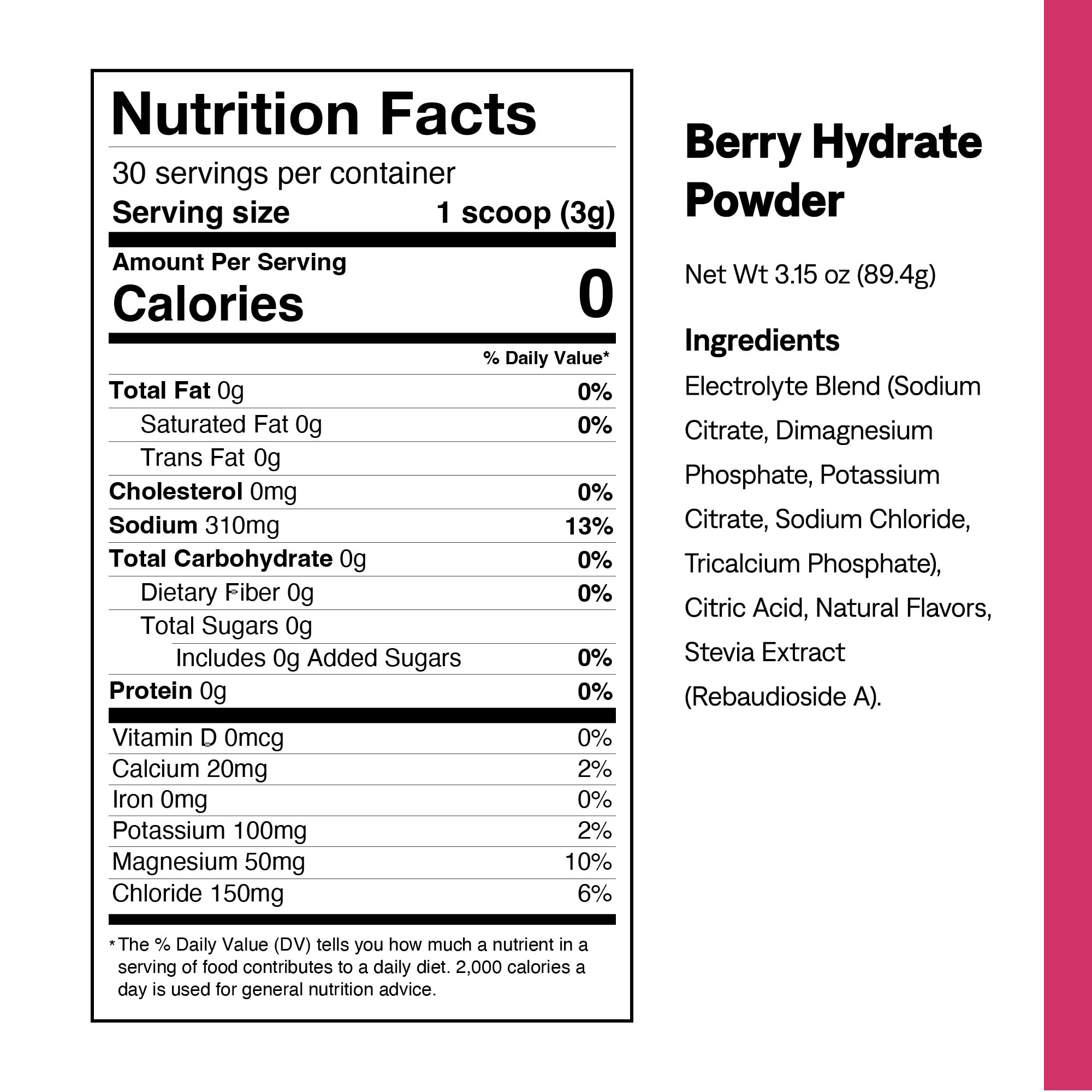 UCAN Hydrate ingredients label highlighting potassium and magnesium content