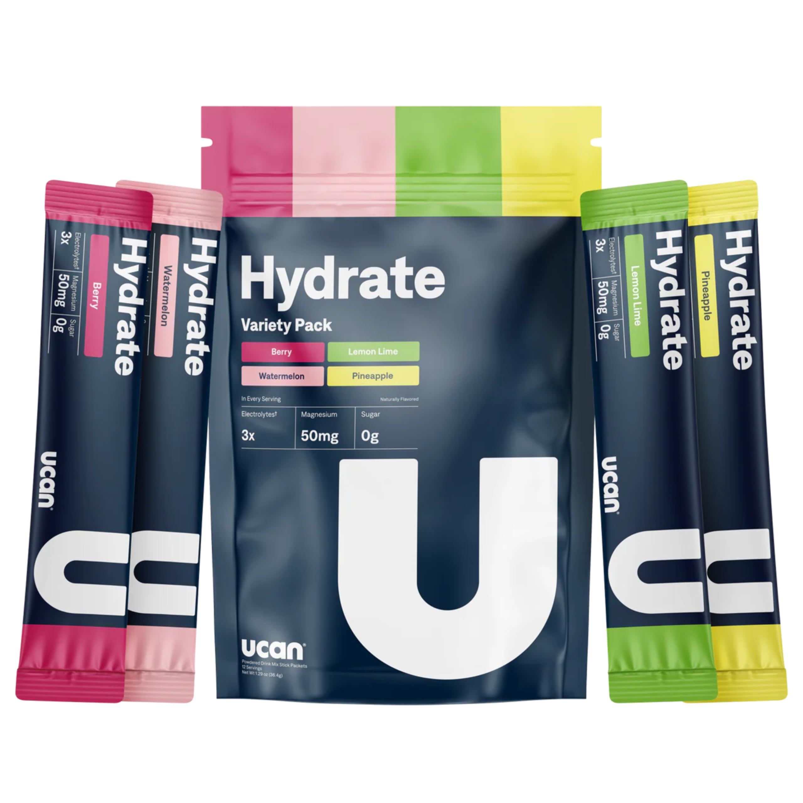 UCAN Hydrate berry flavor stickpack offering sugar-free hydration for workouts