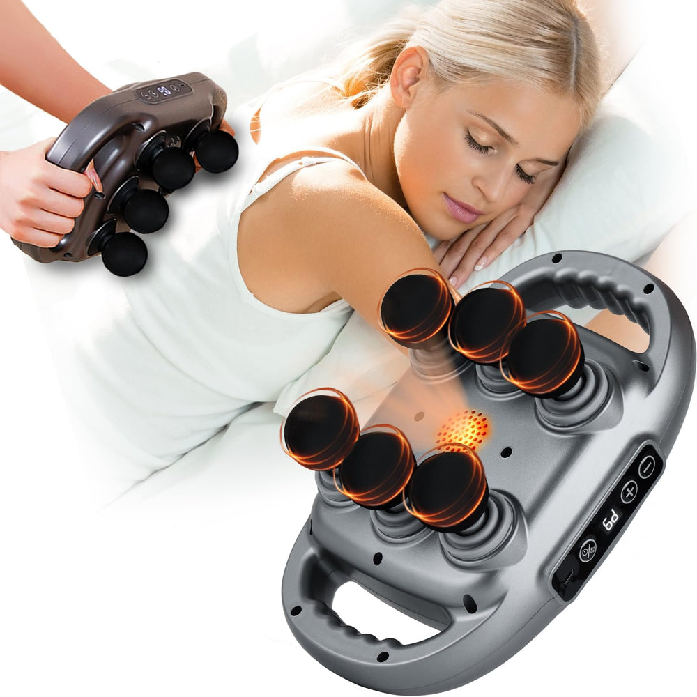 UFFAE 6-head massage gun front view for portable full-body relief after workouts.