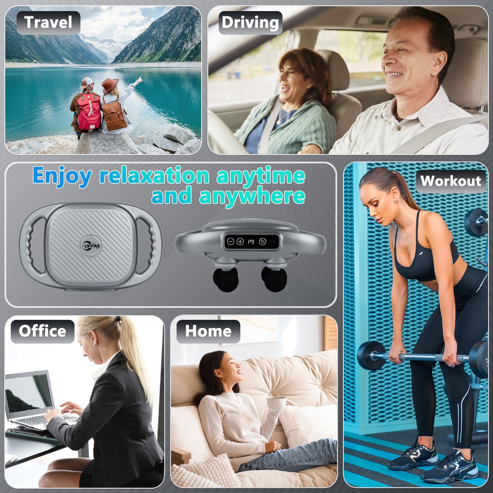UFFAE battery lasts up to two hours for extended massage sessions.