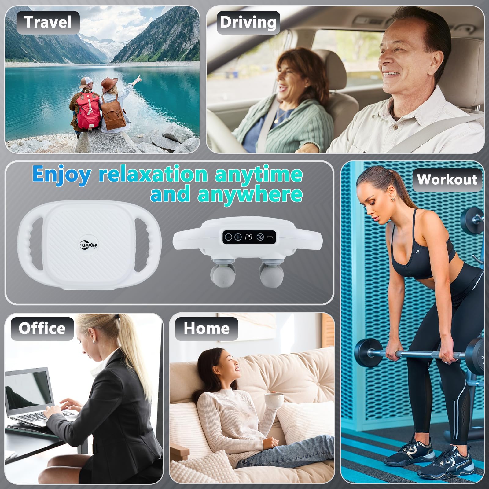 UFFAE full-body massage in action relieves legs, back, and shoulders.