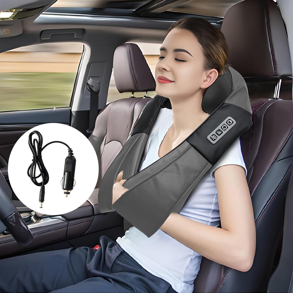 UFFAE Grey Shiatsu massager in use at home office setup demonstrates a relaxation use case.